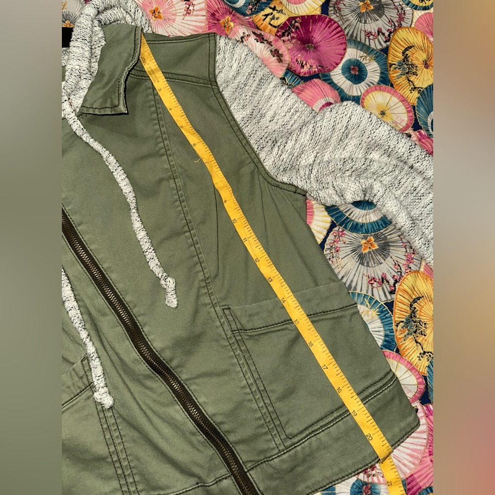 Mossimo Supply Co. Military Green Diagonal Zip Up Denim Body With Cotton Sleeves - Picture 8 of 9